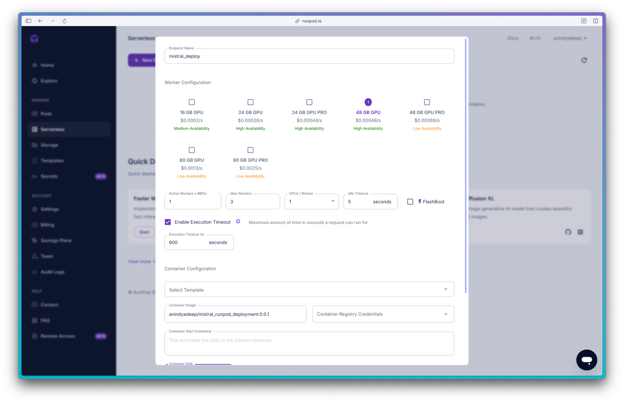 Serverless Deployment of Mistral 7B v0.2 using Runpod