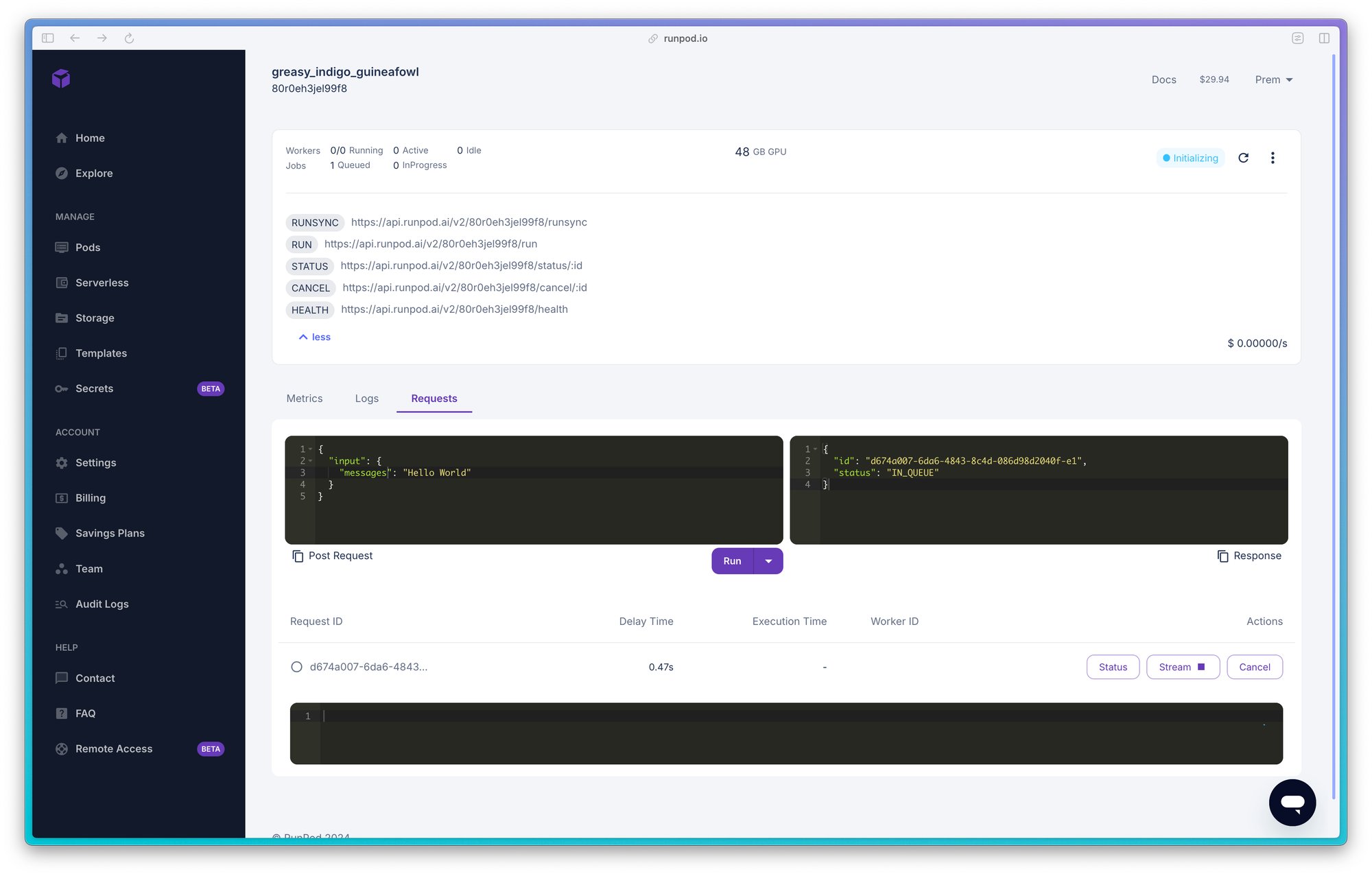 Serverless Deployment of Mistral 7B v0.2 using Runpod