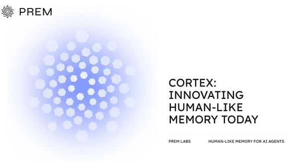 PremAI Cortex feature image showcasing human-like memory for AI agents with hexagon pattern design.